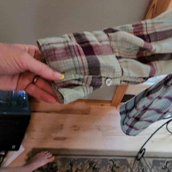 Elan Sz. L Long Sleeve Button Down Multicolored Oversized Shirt with Pocket - Picture 2 of 14